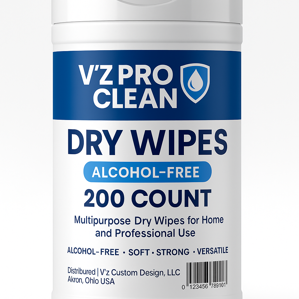 V'Z PRO CLEAN Dry Wipes – Alcohol-Free – 200 Count
